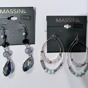 Hanging Beaded Earrings by Massini 2 Pairs New with Tags